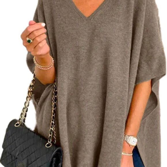 Womens Poncho Sweater Women V Neck Ponchos and Wraps Batwing Sleeveless Shawl Pu - Picture 1 of 2